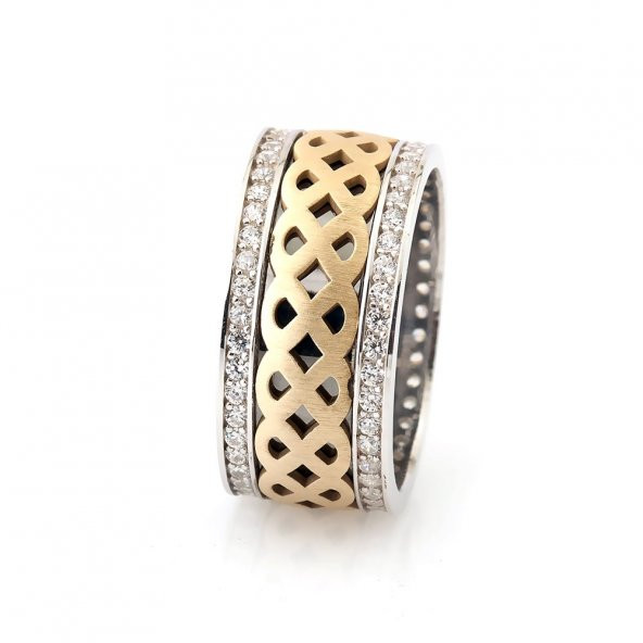 Tam Tur Sonsuzluk Desenli Zirkon Taşlı 925 Ayar Gümüş Bayan Alyans - 2