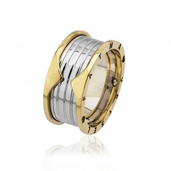 İsim Yazılı Özel Tasarım Gold-Gri Renk 925 Ayar Gümüş Erkek Alyans