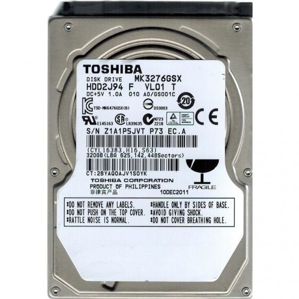 Toshiba 320 GB 2.5 inch 5400 RPM Notebook Harddisk MK3276GSX