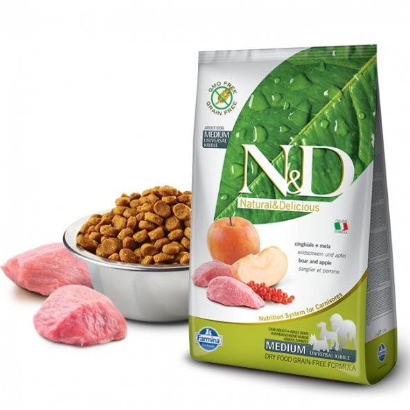 N&D Tahılsız Yaban Domuzu/Elma Orta Yetişkin Köpek Maması 2,5 Kg