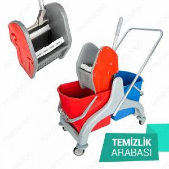 ÇİFT KOVALI PLASTİK TEMİZLİK ARABASI SETİ - 2