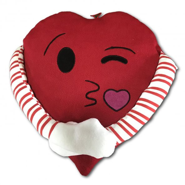 1 Adet Kırmızı Emojili Kollu Sarılan Sevgiliye Hediye Kalp Yastık