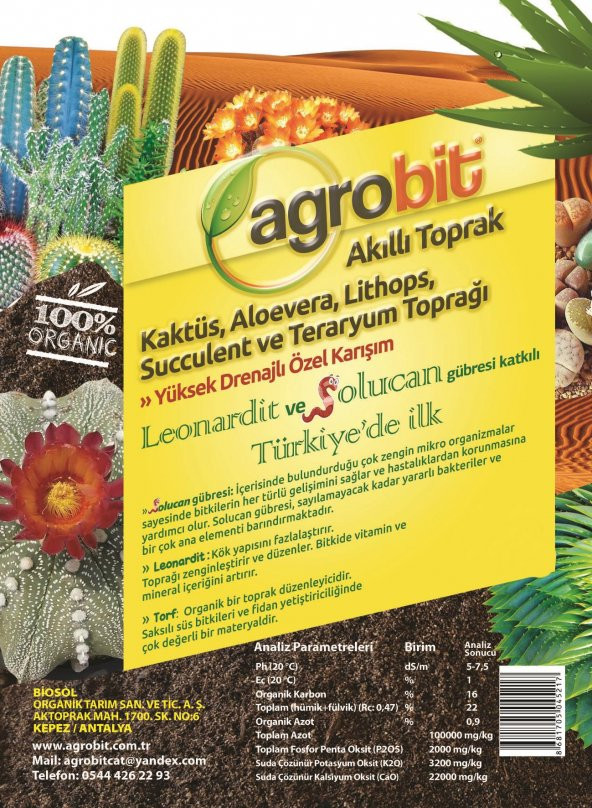 Agrobit Akıllı Toprak 40lt Kaktüs Aloevera Lithops Ve Succulent Toprağı Harcı Gübreli - 3