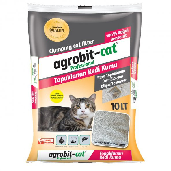 Agrobit cat Kedi Kumu 10LT Bebe Pudrası Kokulu Doğal bentonit En iyi kedi bakımı ve fiyat