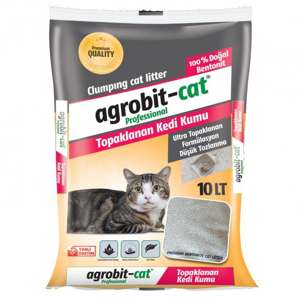 Agrobit cat Kedi Kumu 10LT Kokusuz Doğal bentonit  En iyi kedi bakımı ve fiyat