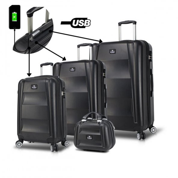 My Valice Smart Bag Exclusive Usb Şarj Girişli 4lü Valiz Seti (Travel Set) Siyah