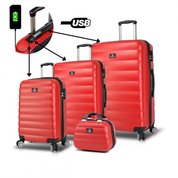 My Valice Smart Bag Colors Usb Şarj Girişli 4lü Valiz Seti (Travel Set) Kırmızı