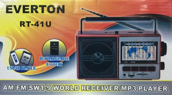 Everton RT-41U Şarjlı 10 Band Dünya Radyosu, Usb-Sd