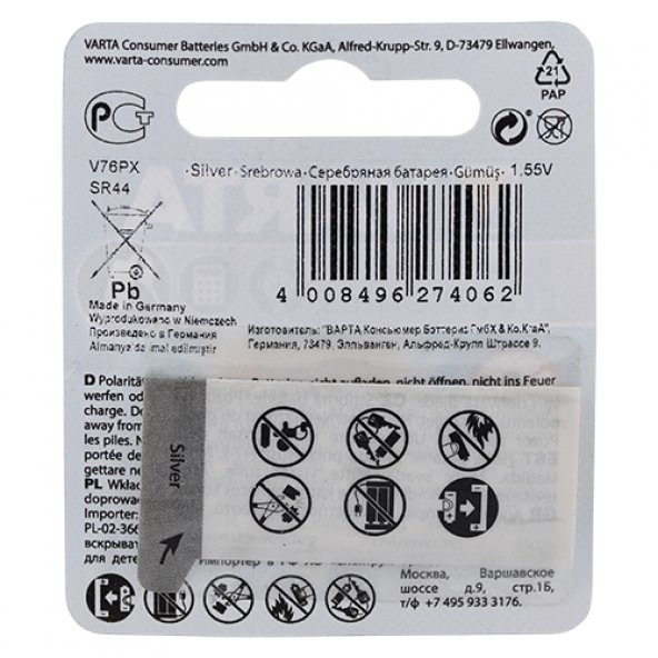 Varta 4075 SR44 V76PX Pil 1li - 2