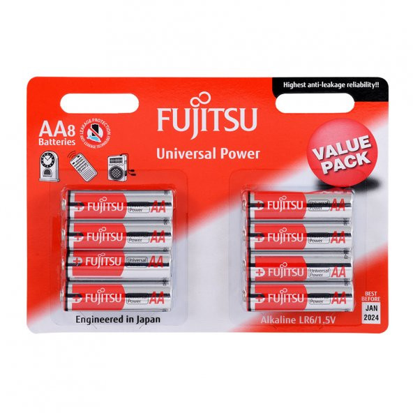 Fujitsu Universal Power LR06 Alkaline Kalem AA Size Pil 8Li Blister