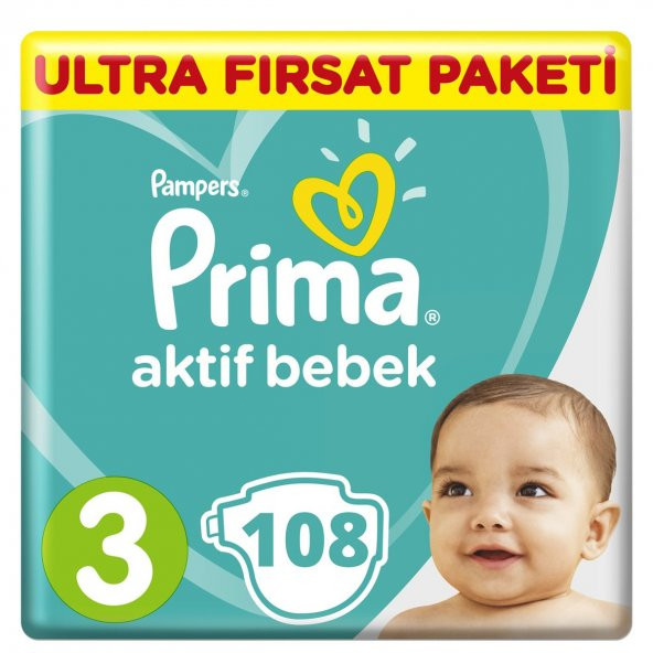 Prima Aktif Bebek 3 Beden Bebek Bezi Süper Fırsat Paketi 108 Adet