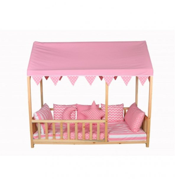 Montessori Yatak Uyku Seti Pamuk Yatak 90x190x4 cm Pembe - Resim 2