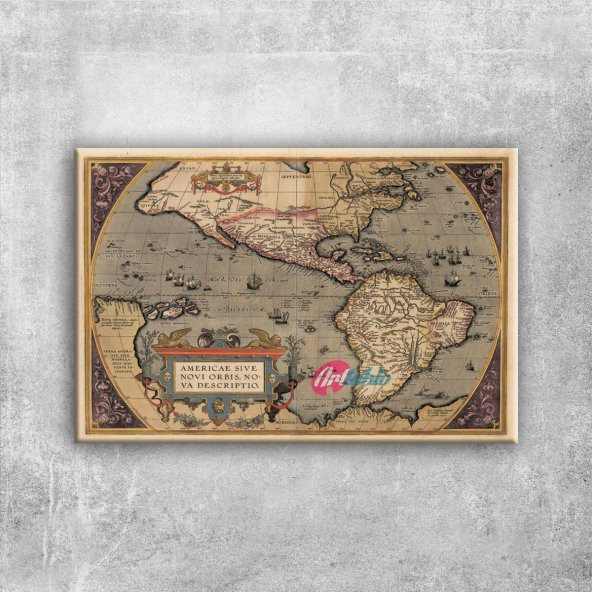 1598 Tarihli Amerika Kitasi Eski Cizim Dunya Haritasi Cografya