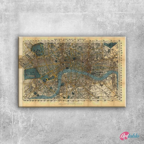 1860 Ingiltere Londra Haritasi Eski Harita Cografya Kanvas Tablo