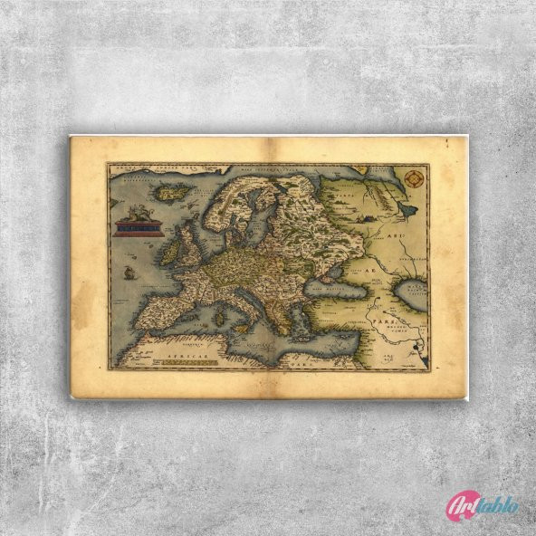 1570 Ortelius Avrupa Haritasi Eski Cizim Dunya Haritasi Kanvas - 1