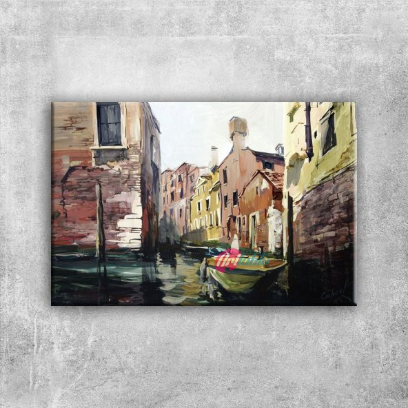Venedik Kanal Manzaraları İtalya, Kayık Kanvas Tablo