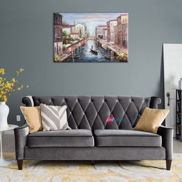 Venedik Gondol Sefası 6 Yağlı Boya Dekoratif Modern Kanvas Tablo - 3