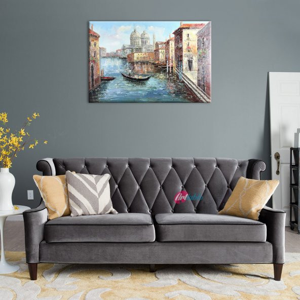 Venedik Gondol Sefası 4 Yağlı Boya Dekoratif Modern Kanvas Tablo - 3