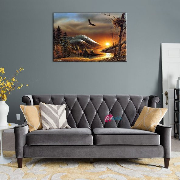 Orman Nehri, Doğa Manzarası 2 Yağlı Boya Sanat Kanvas Tablo - 3