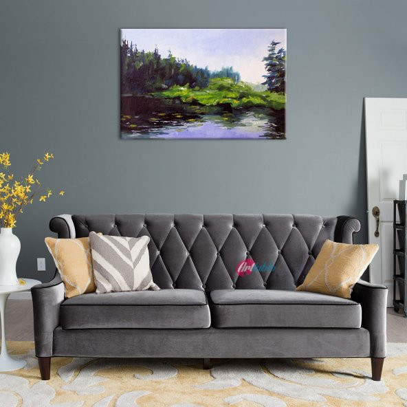 Orman Nehri, Doğa Manzarası 1 Yağlı Boya Sanat Kanvas Tablo - 3