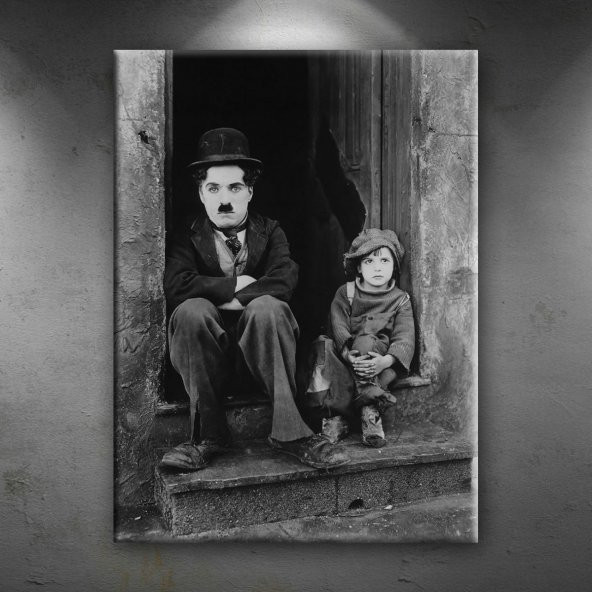 Charlie Chaplin Siyah Beyaz Fotoğraf Dekoratif Kanvas Tablo - 1
