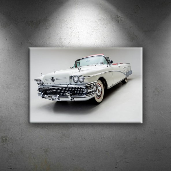 Amerikan Beyaz Klasik Otomobil Buick Dekoratif Canvas Tablo