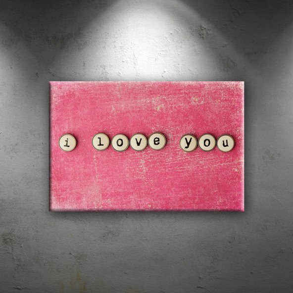 I love You Pembe Kağıt Retro Aşk & Sevgi Dekoratif Canvas Tablo