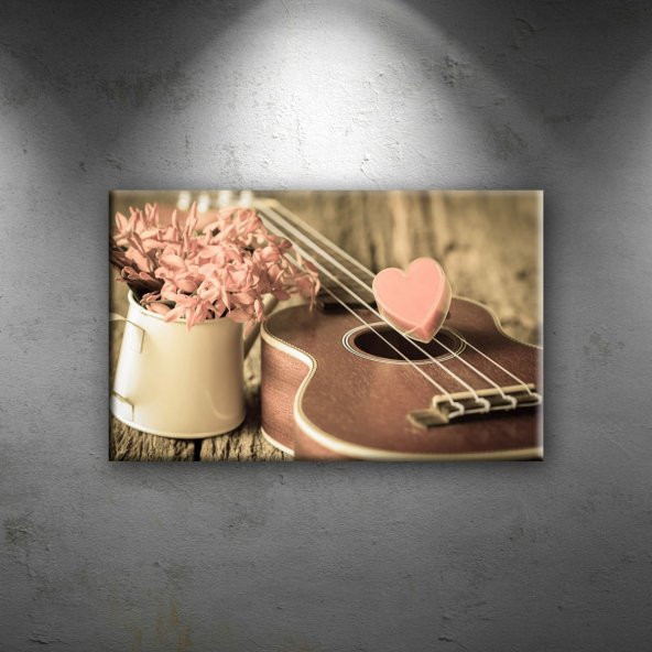 Pembe Kalp Çiçekler-2 Aşk & Sevgi Dekoratif Canvas Tablo
