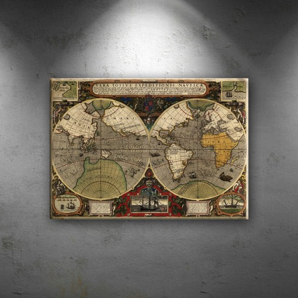 Eski Çizim Denizcilik Dünya Haritası-8 Dekoratif Canvas Tablo