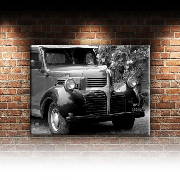 Dodge Klasik Kamyon Siyah Beyaz Fotoğraf Dekoratif Kanvas Tablo - 2