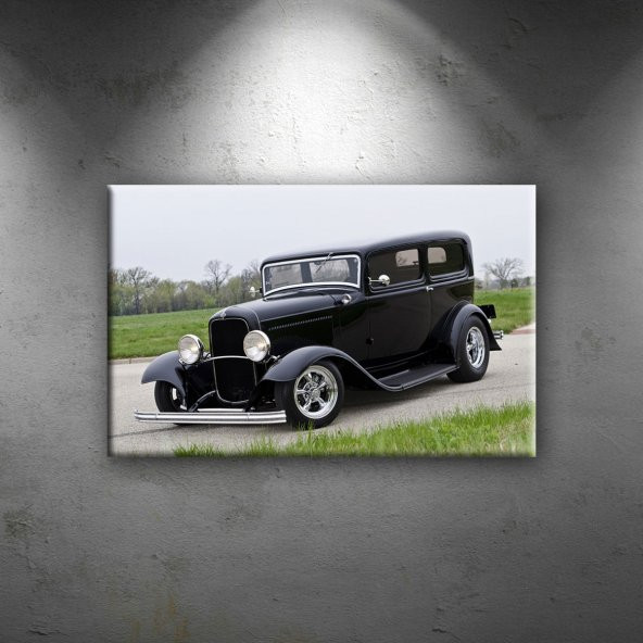 Siyah Klasik Otomobil Dekoratif Kanvas Tablo