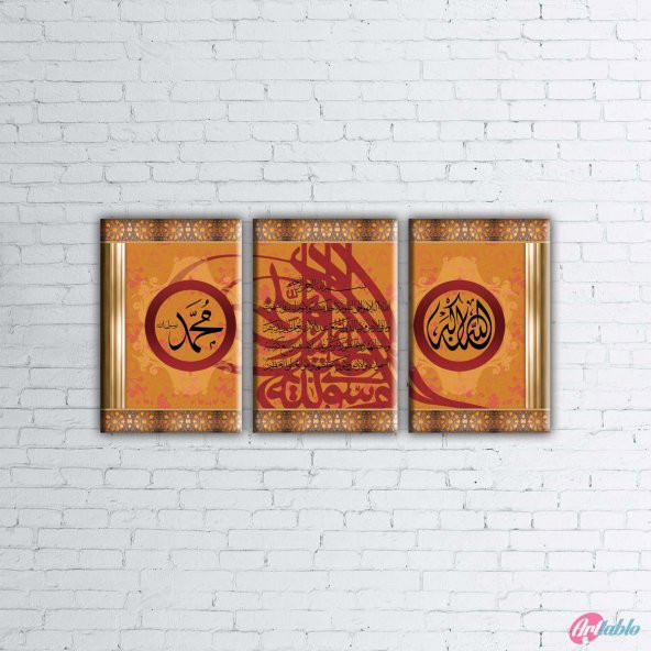 Allah, Hz. Muhammed ve Tuğra Osmanlı ve İslami - Parçalı Kanvas Tablo - 3 Parça - 3P0018 - 100 x 200 CM