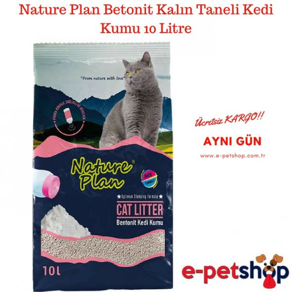 Nature Plan Kalın Taneli Pudralı Betonit kedi Kumu 10Litre