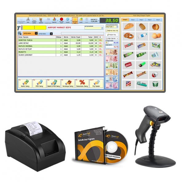 Barkod Okuyucu + Fiş Yazıcı + Barkodlu Satış Programı