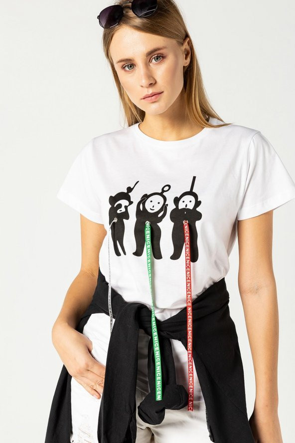 Teletabi Baskılı Kısa Kol T-Shirt Beyaz 0128 - 1
