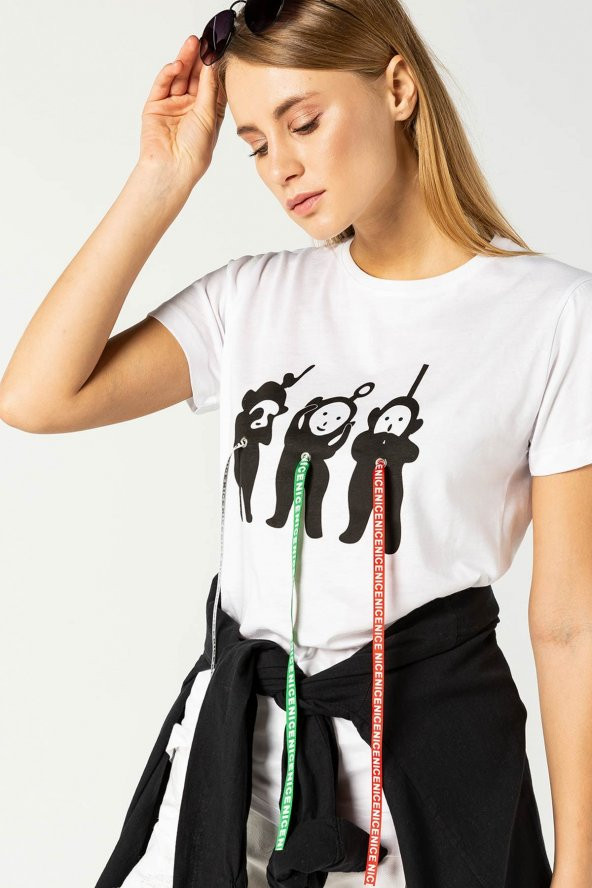 Teletabi Baskılı Kısa Kol T-Shirt Beyaz 0128 - 4