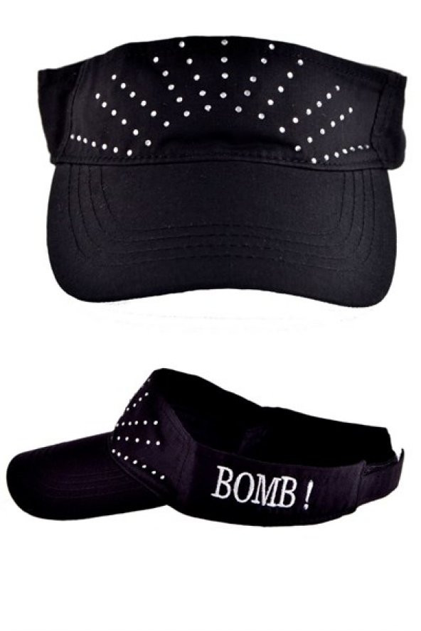 Bomb Siyah Sloganlı Taşlı Şapka