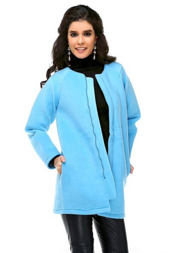 Bonalodi Bebe Mavi Polar Kadın Kaban Ceket - Resim 6