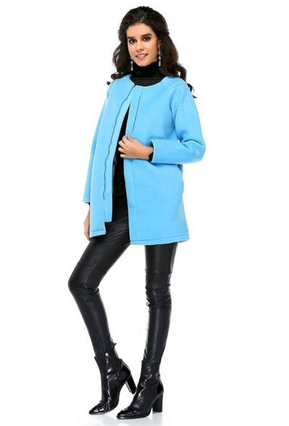 Bonalodi Bebe Mavi Polar Kadın Kaban Ceket - Resim 8