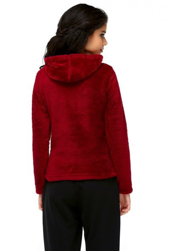 Bonalodi Kapüşonlu Peluş Meow Kadın Bordo Sweat - 10