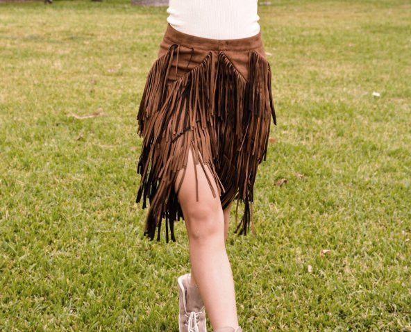 Süet Püsküllü Etek - 3