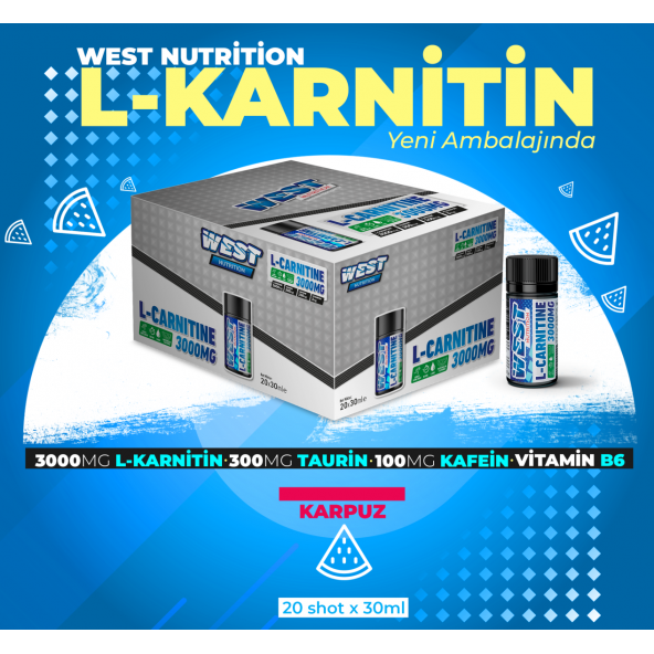 West Nutrition L Karnitin ( l carnitine ) 3000 mg 20 Shot Yağ Yakıcı -  HEDİYELİ - 1