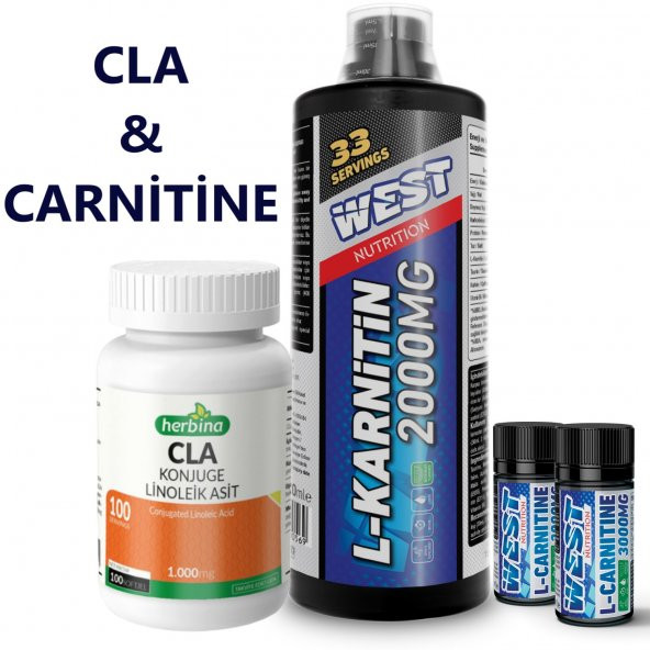 West Nutrition L Karnitin ( l carnitine ) 2000 mg 1000 ml - Herbina CLA Konjuge Linoleik Asit 100 Softjel