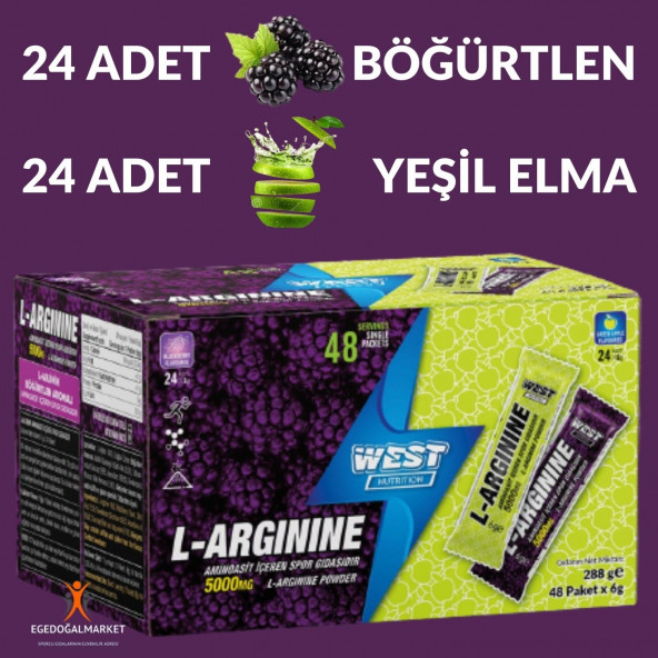 West Nutrition L-Arginine 48 Şase 288 gr MİX Aromalı ( Yeşil Elma - Böğürtlen )