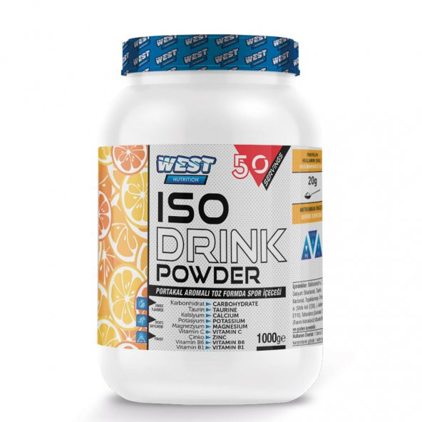 West Nutrition Iso Drink Powder İzotonik Toz Spor İçeceği 1000 gr 50 Servis - HEDİYELİ Portakallı