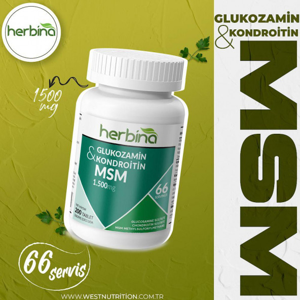 Herbina Glukozamin Kondroitin Sülfat MSM ( Metilsülfonilmetan ) 200 Tablet 1500 mg ( Glucosamine )