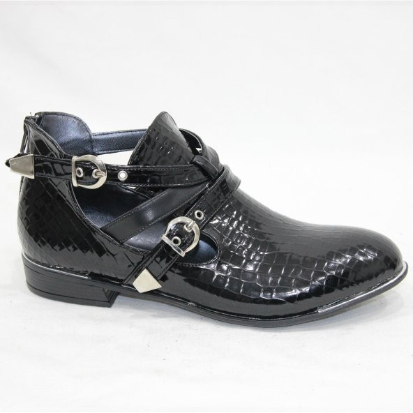 Siyah Rugan 5001 Krokodil Tokalı Fermuarlı Yarım Ayakkabı