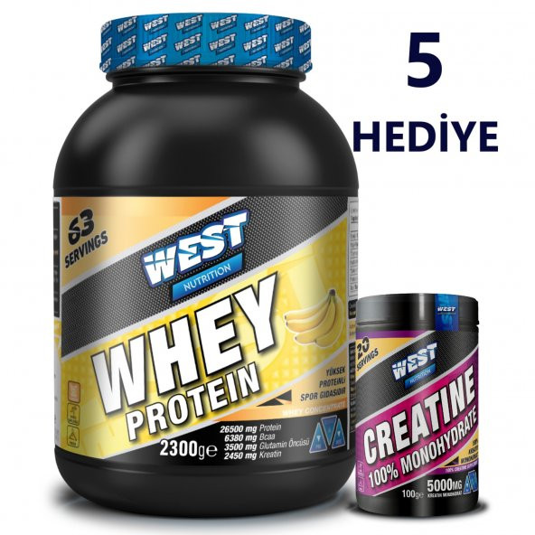 West Nutrition Whey Protein Tozu 2300 gr 63 Servis - Kreatin Monohidrat 100 gr Aromasız