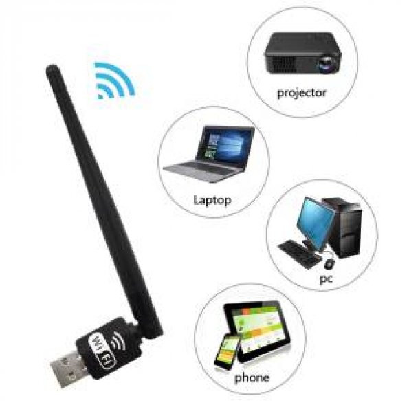 5Dbi Uzun Antenli Kablosuz (Wireless) Ağ Adaptörü-Pc USB Wi-Fi Alı