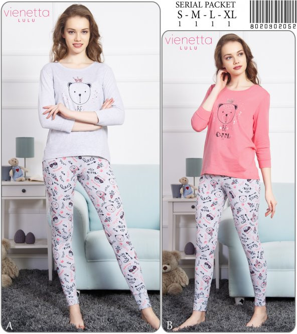 Vienetta 2052 Ayı Desenli Bayan Pijama Takım